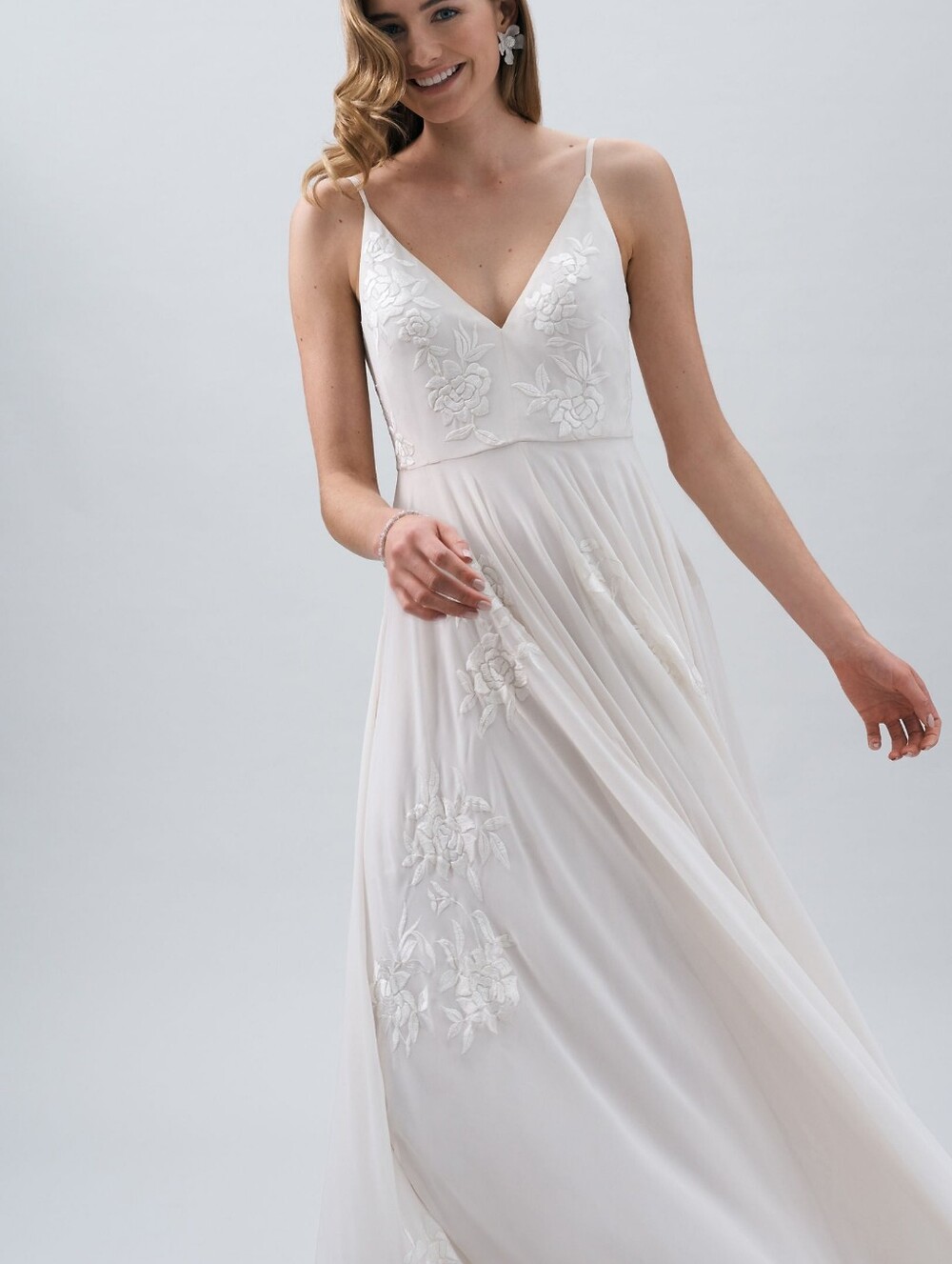 BHLDN Bonaire V-Neck Embroidered Wedding Gown, Never Altered Floor Model - Picture 5 of 13